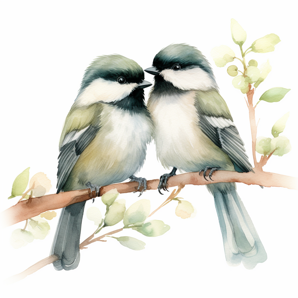 Cute Chickadee Birds Watercolor Clipart