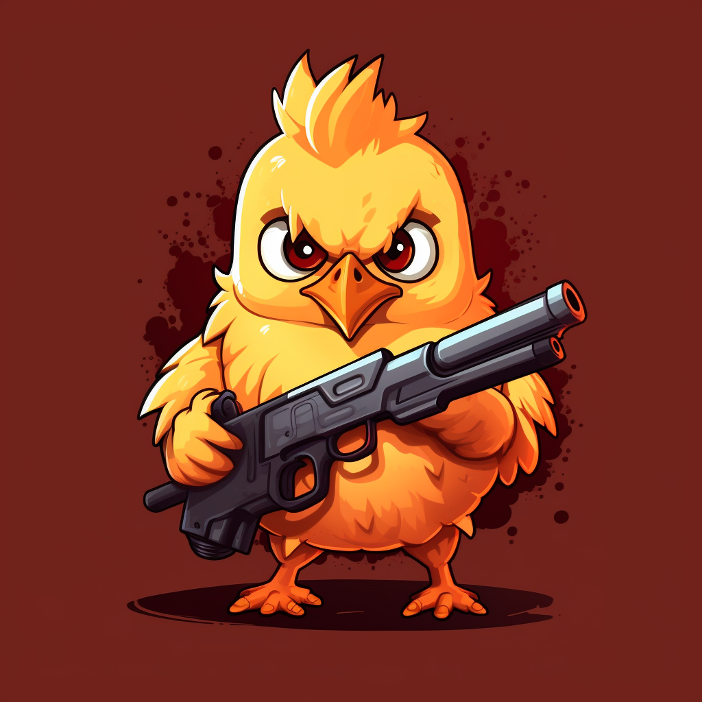 Cute chicken holding two guns