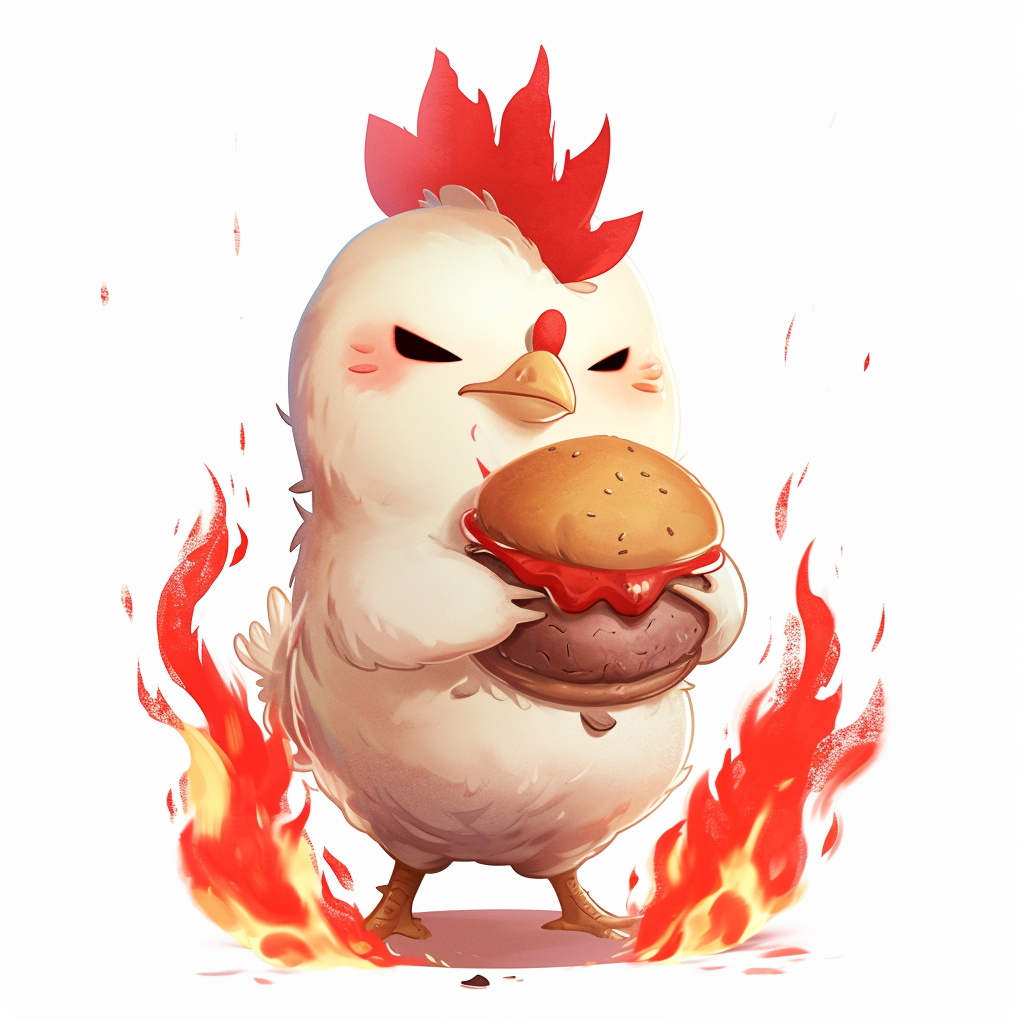 Cute chicken holding a delicious meat bun