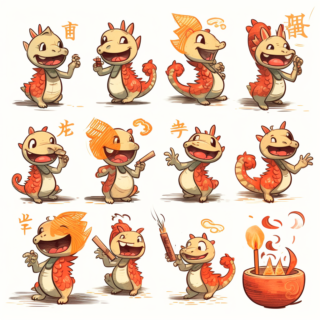 Chinese dragon mascot poses expressions