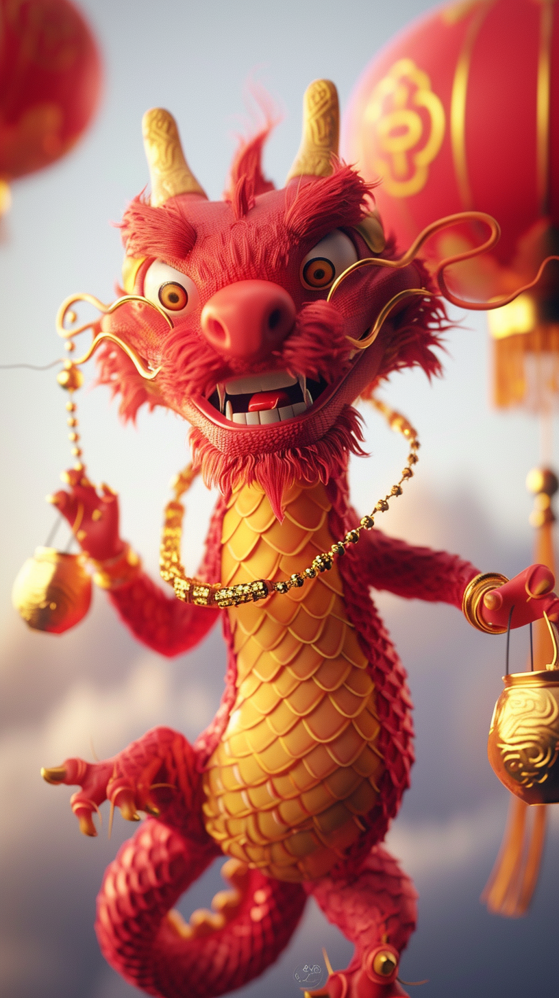 Cute Chinese Dragon Holding Lantern