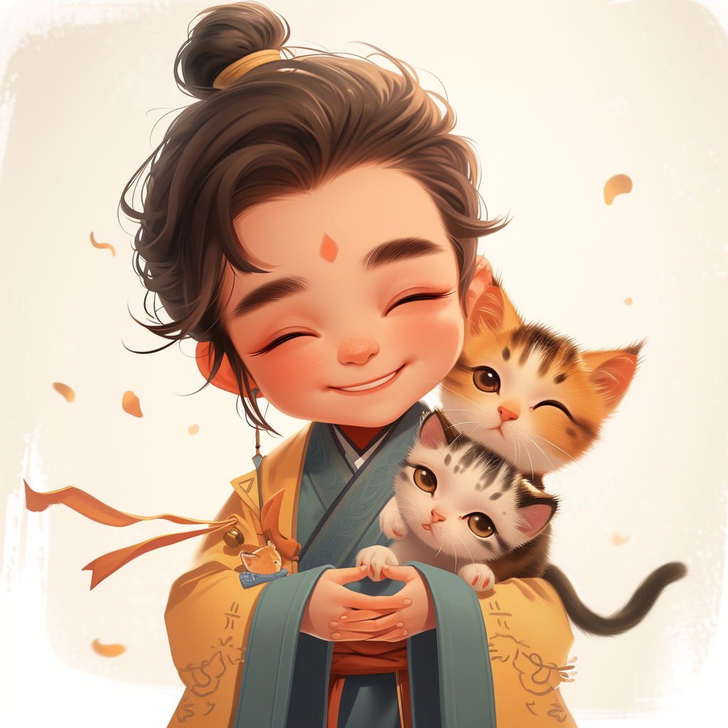 Chinese Gentleman with Kittens