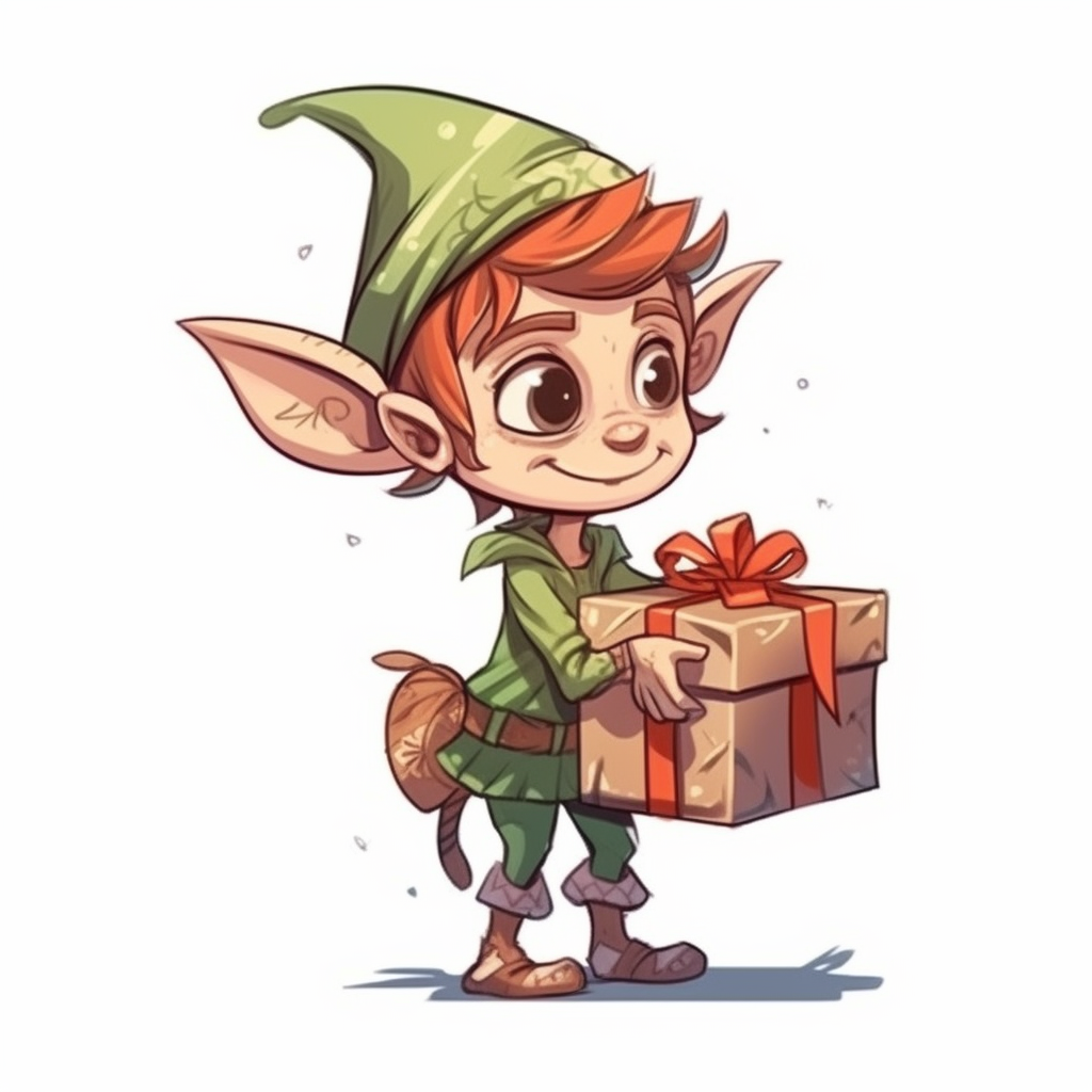 Cute Christmas elf holding a present