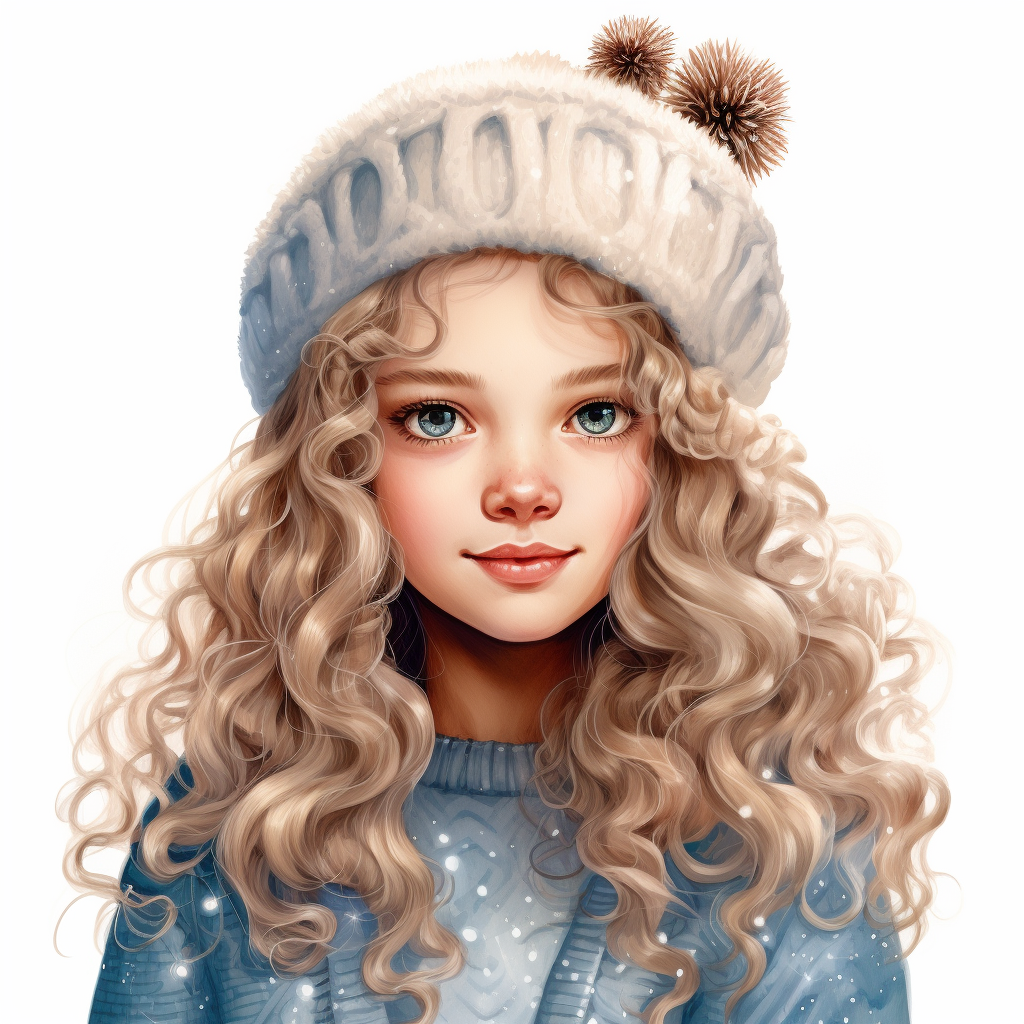 Cute Christmas girl with intricate details on white background