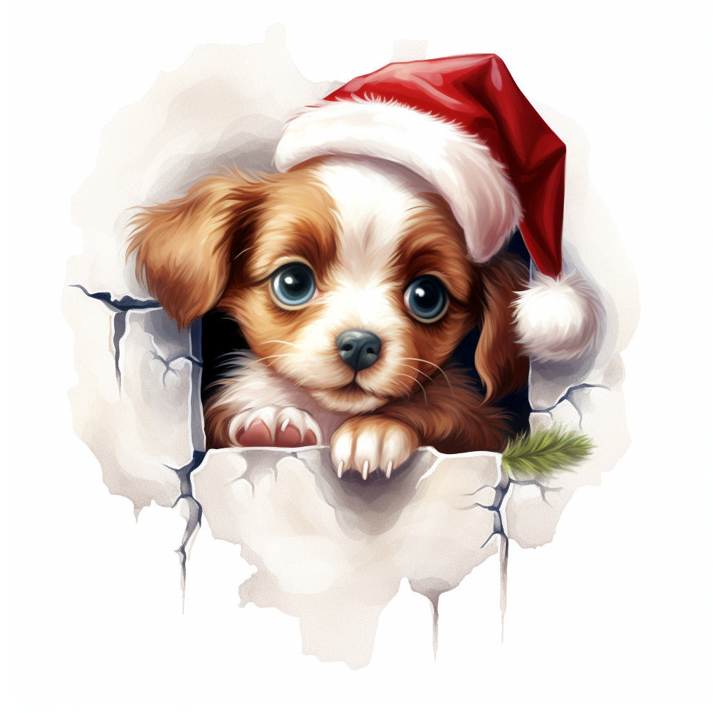 Watercolor 3D Cute Christmas Puppy