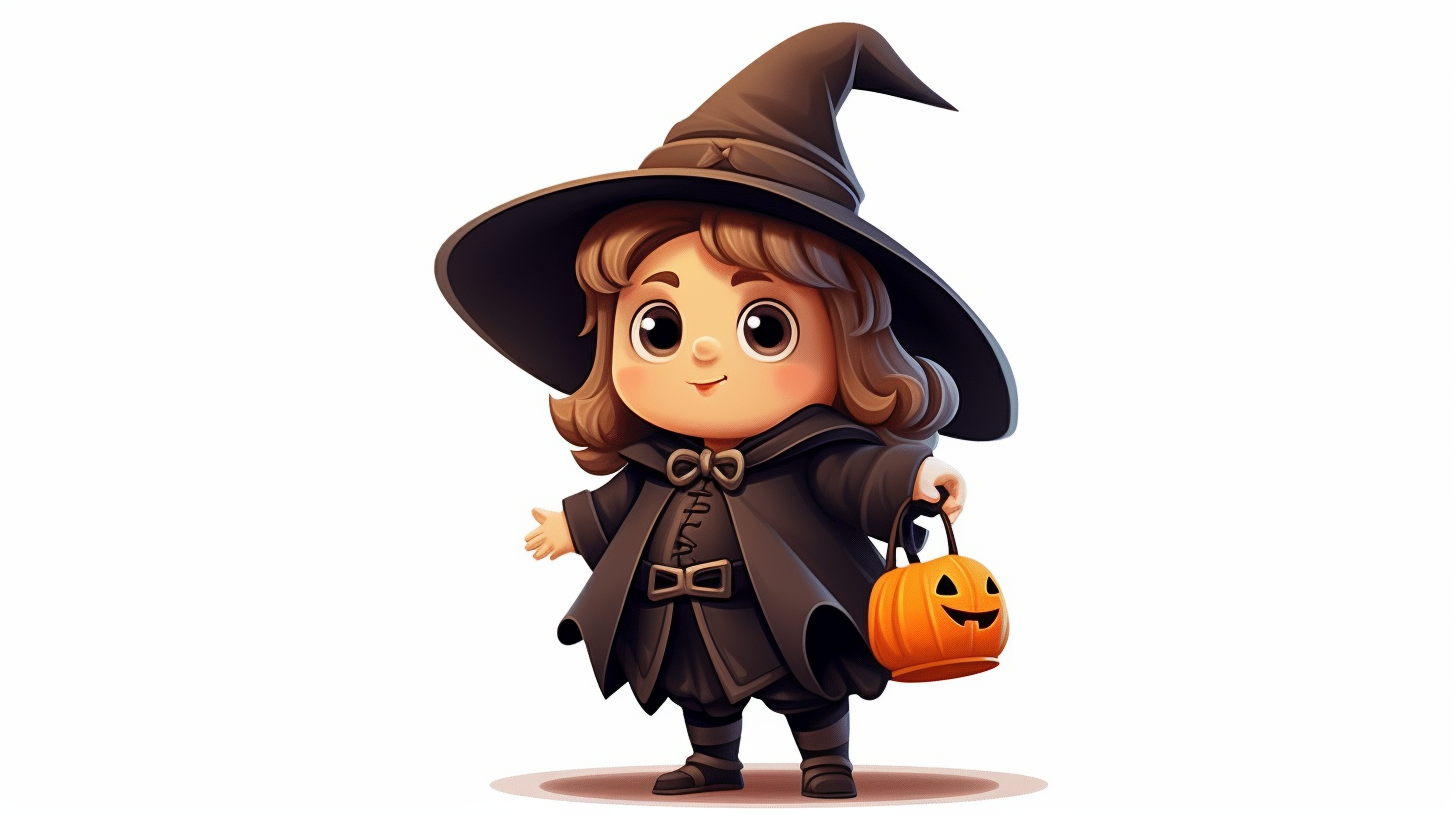 Adorable chubby girl witch giving candy