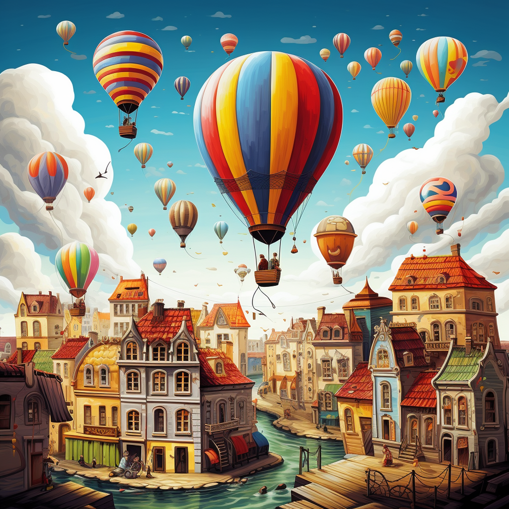 Cute Cities Flying Balloon Illustration