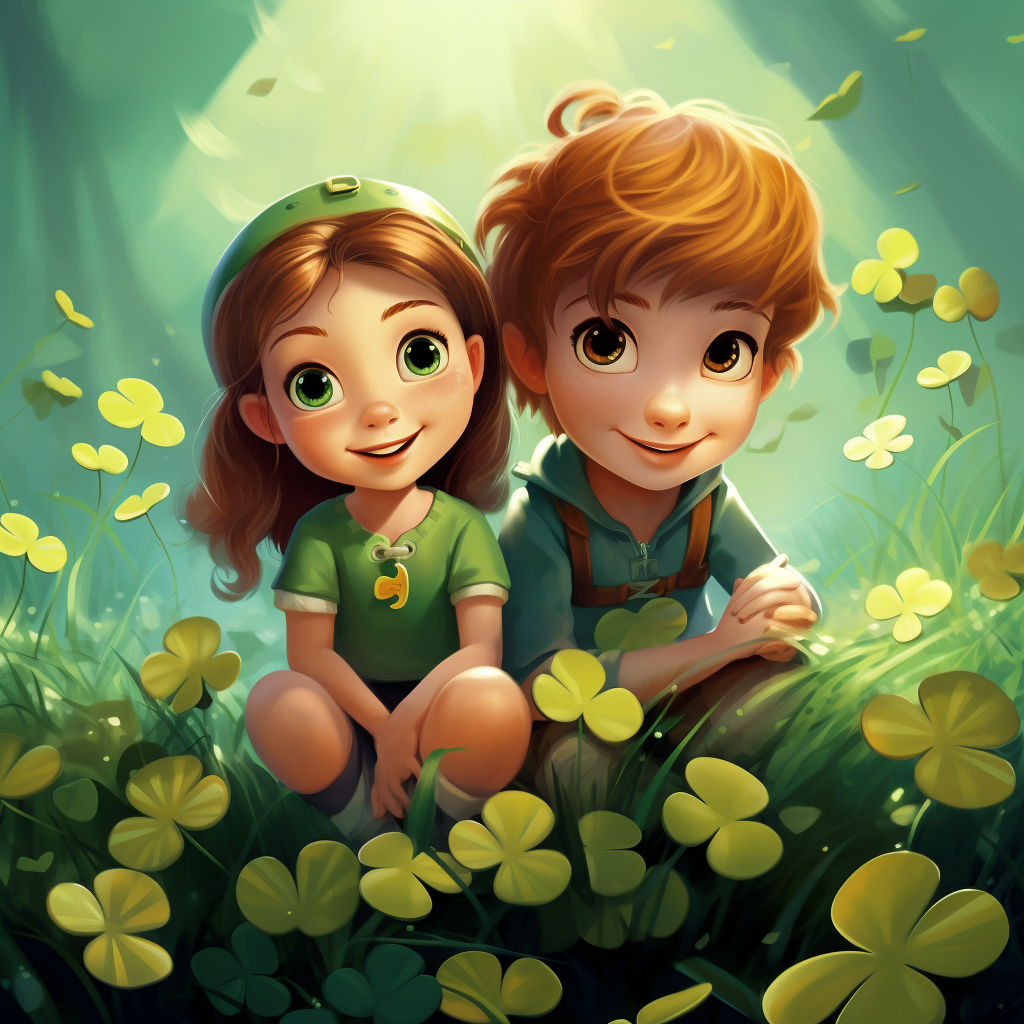 Cute clovers for kids in Disney cartoon style