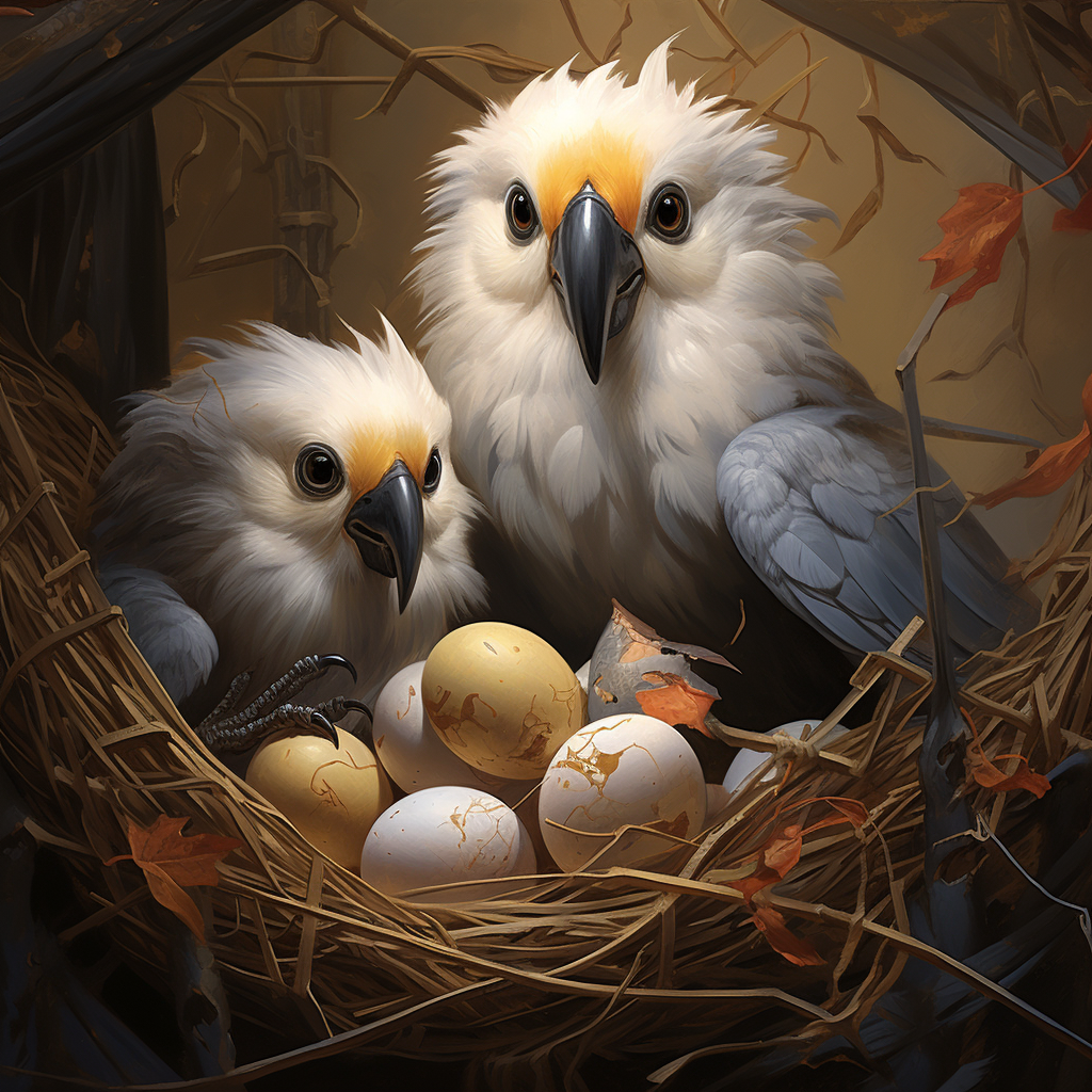 Cockatiel guarding nest with eggs