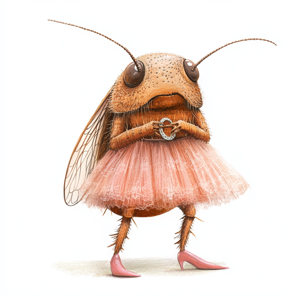 Cute brown cockroach in pink skirts