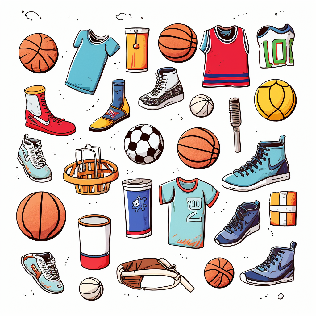 Cute colorful basketball jersey shorts shoes with hoop