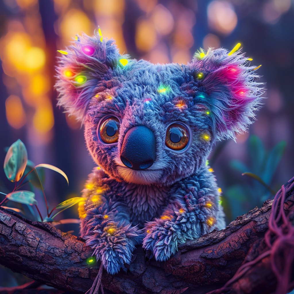 Cute Colorful Koala in Bioluminescent Jungle