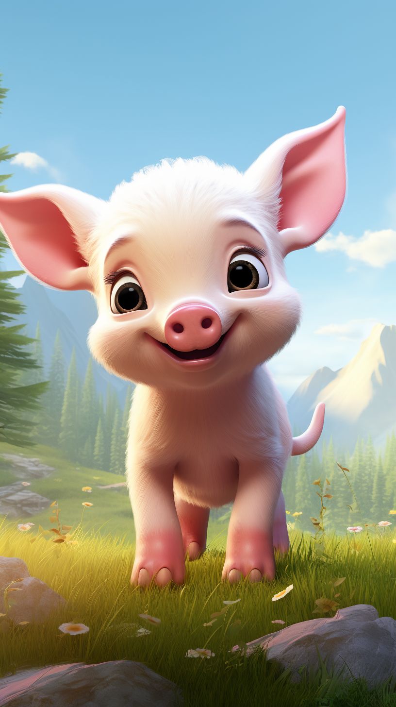 Adorable cartoon piglet in beautiful nature