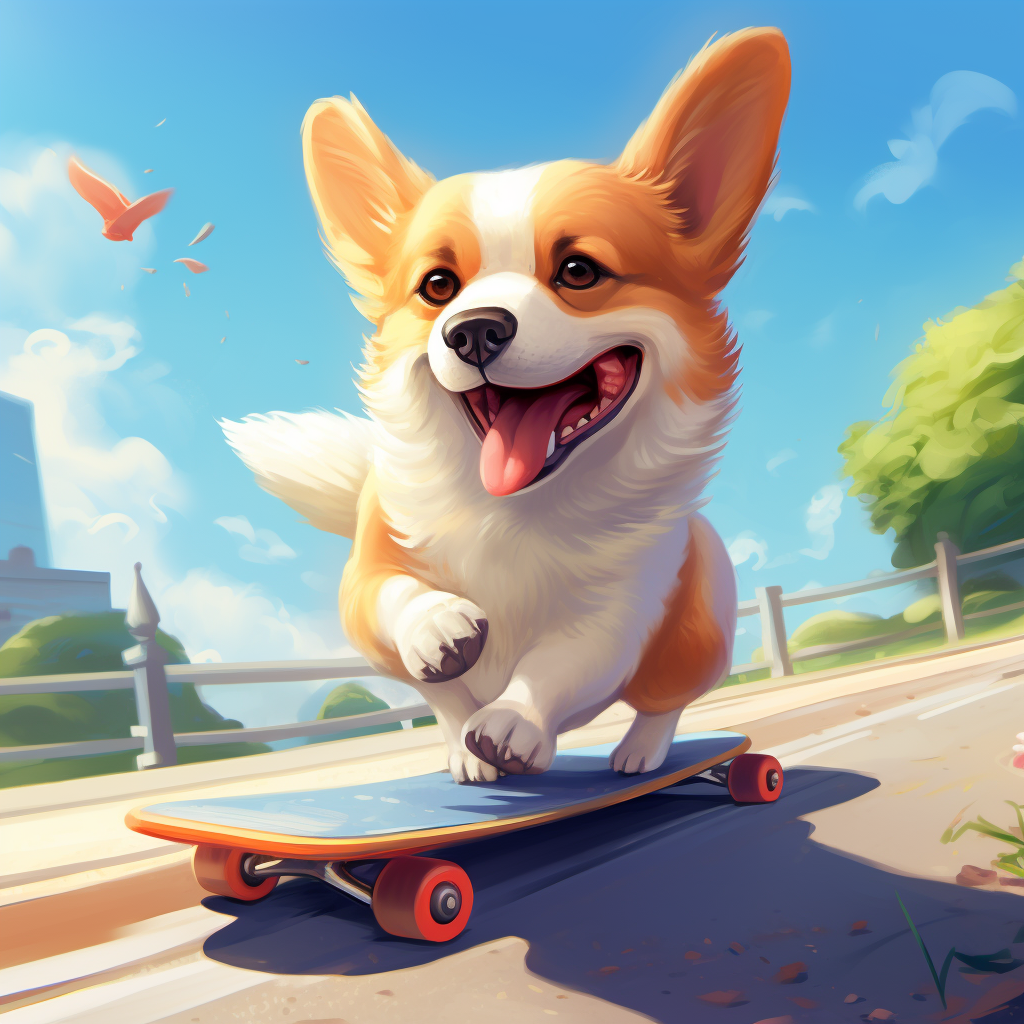 Cute Corgi Skateboarding with Ice Cream