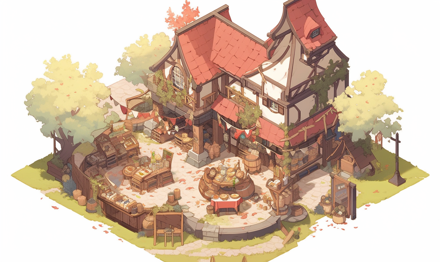 Adorable countryside sword shop scene