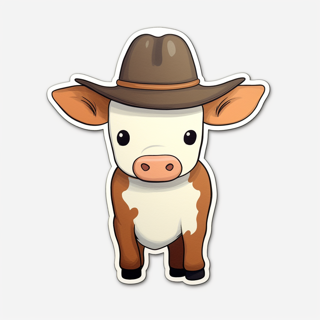 Adorable Cow with Cowboy Hat