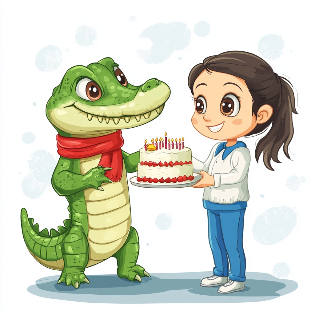 Crocodile Birthday Cake Cartoon Style