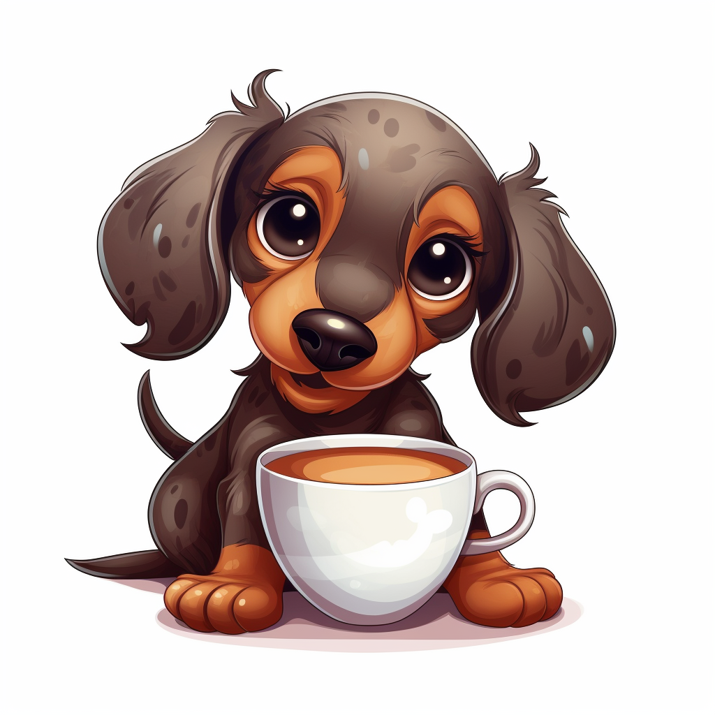 Cute Dachshund Dog Holding Cup of Coffee