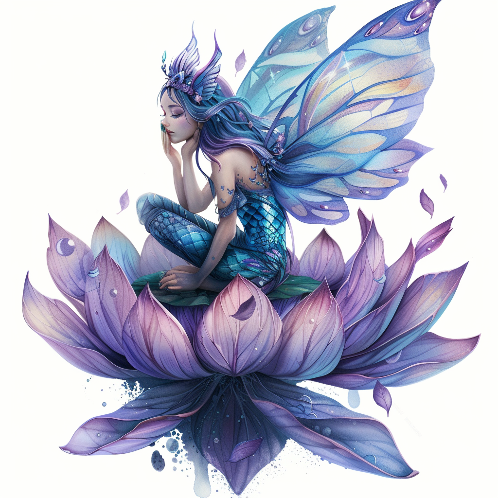 Cute Dark Fairy on Lotus Flower