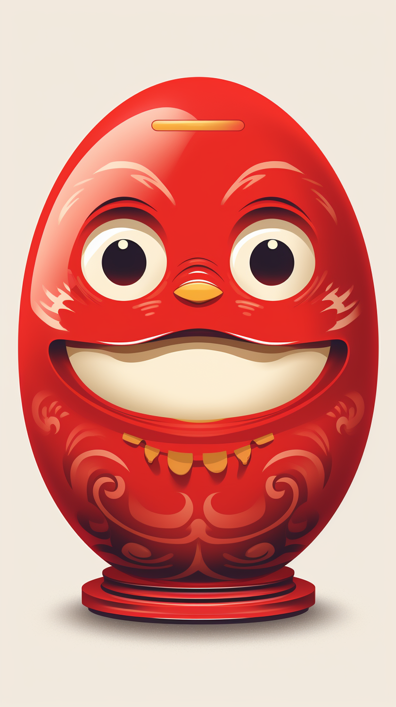 Adorable daruma doll in vibrant Ghibli colors