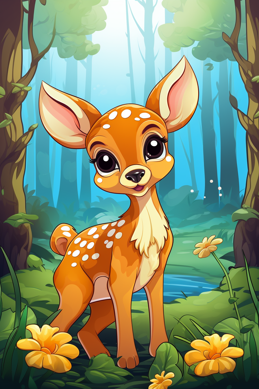 Adorable cartoon deer in jungle