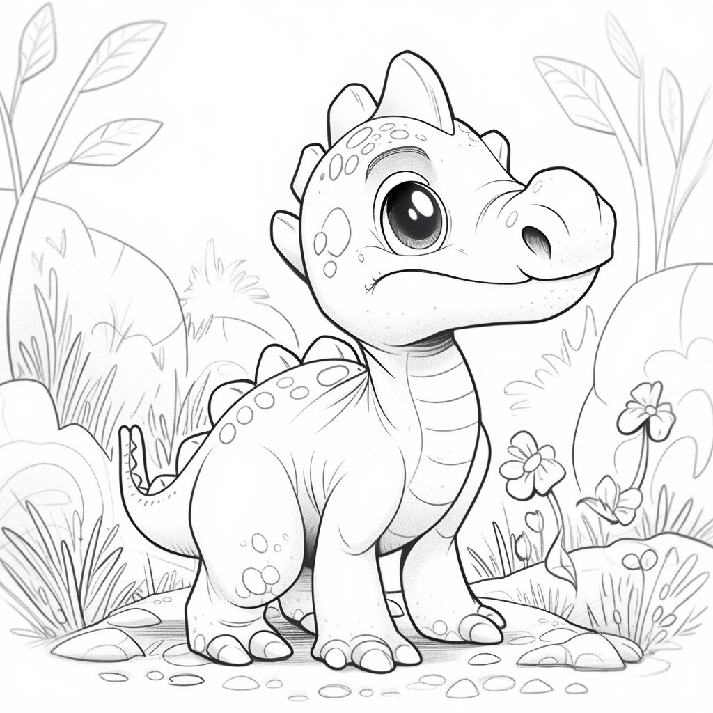 Cute dinosaur coloring book illustration