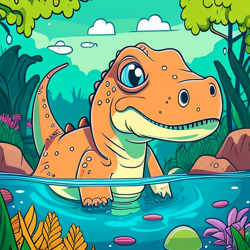 Cute dinosaur enjoying swimming pool playtime