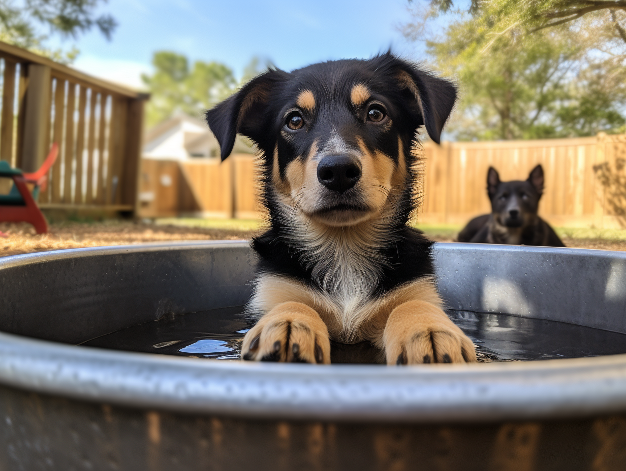 Cute dog with black cylinder tub