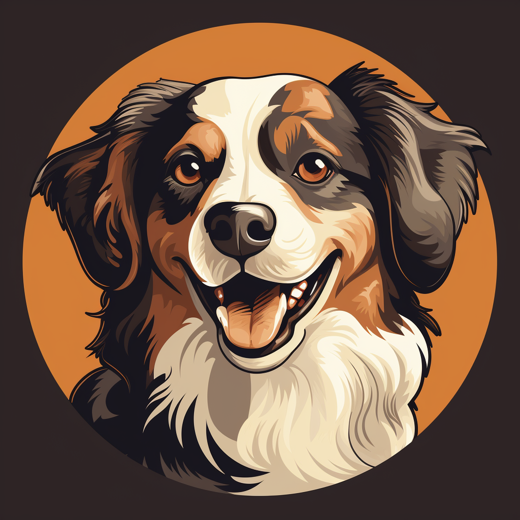 Cute dog caricature illustration with dark, white, and amber colors