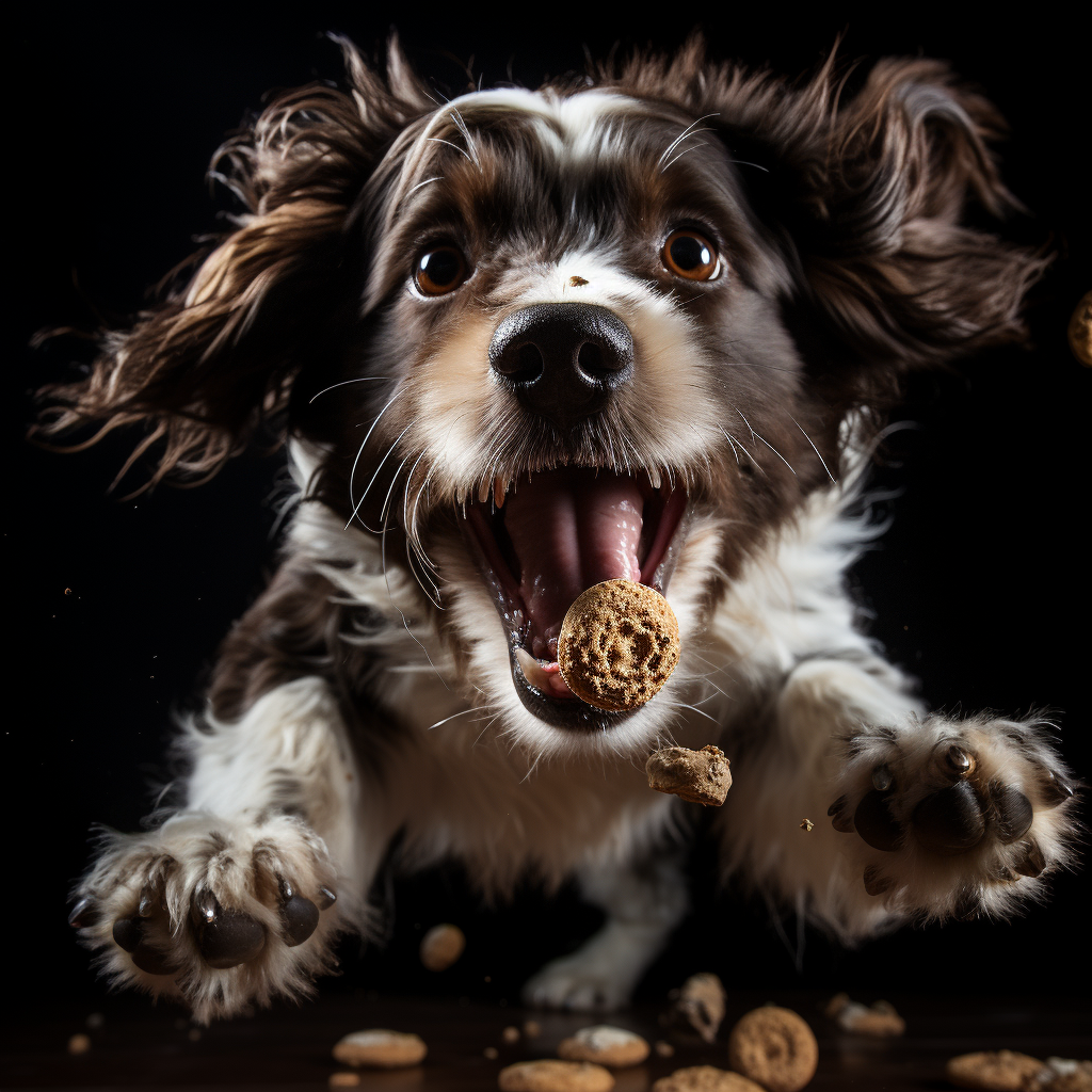 Dog catching treat in mouth