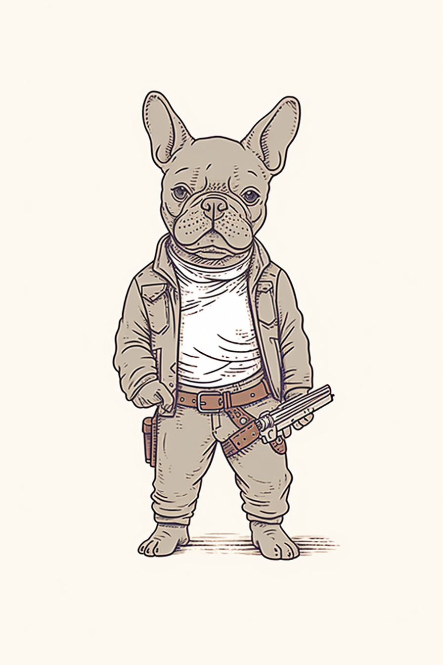 Dog Cowboy Pistol Outfit Cartoon