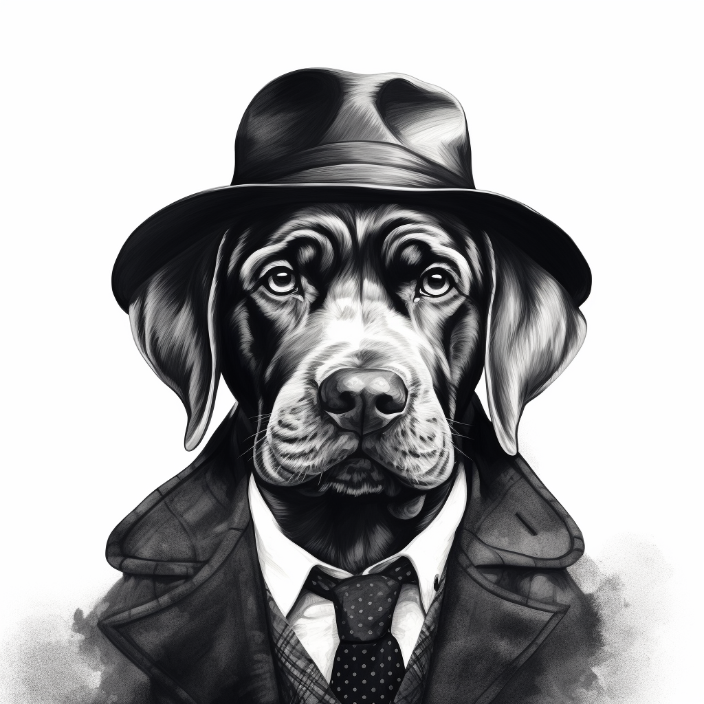 Minimal style black and white cute dog detective