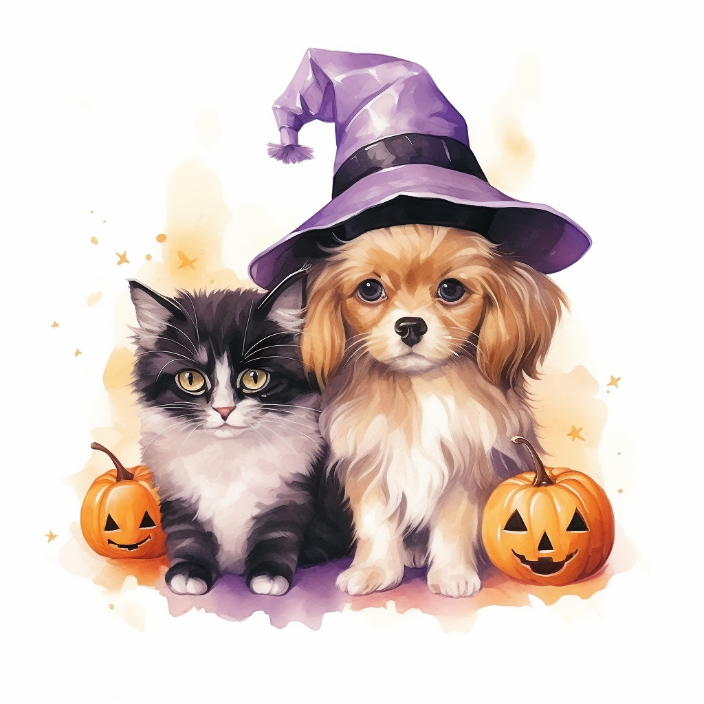 Cute dogs and cats in Halloween costumes