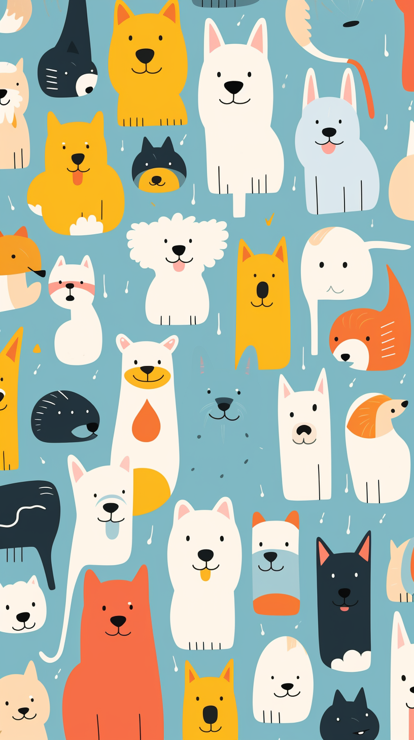 Adorable dogs in unique line effect cartoon style