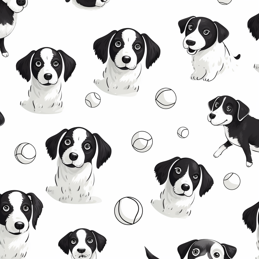 Vector art of cute dogs and tennis balls