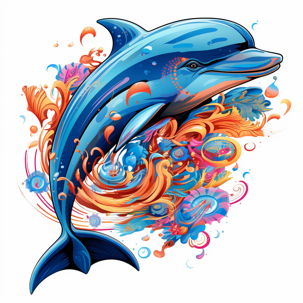 Cute dolphin in Ed Hardy style