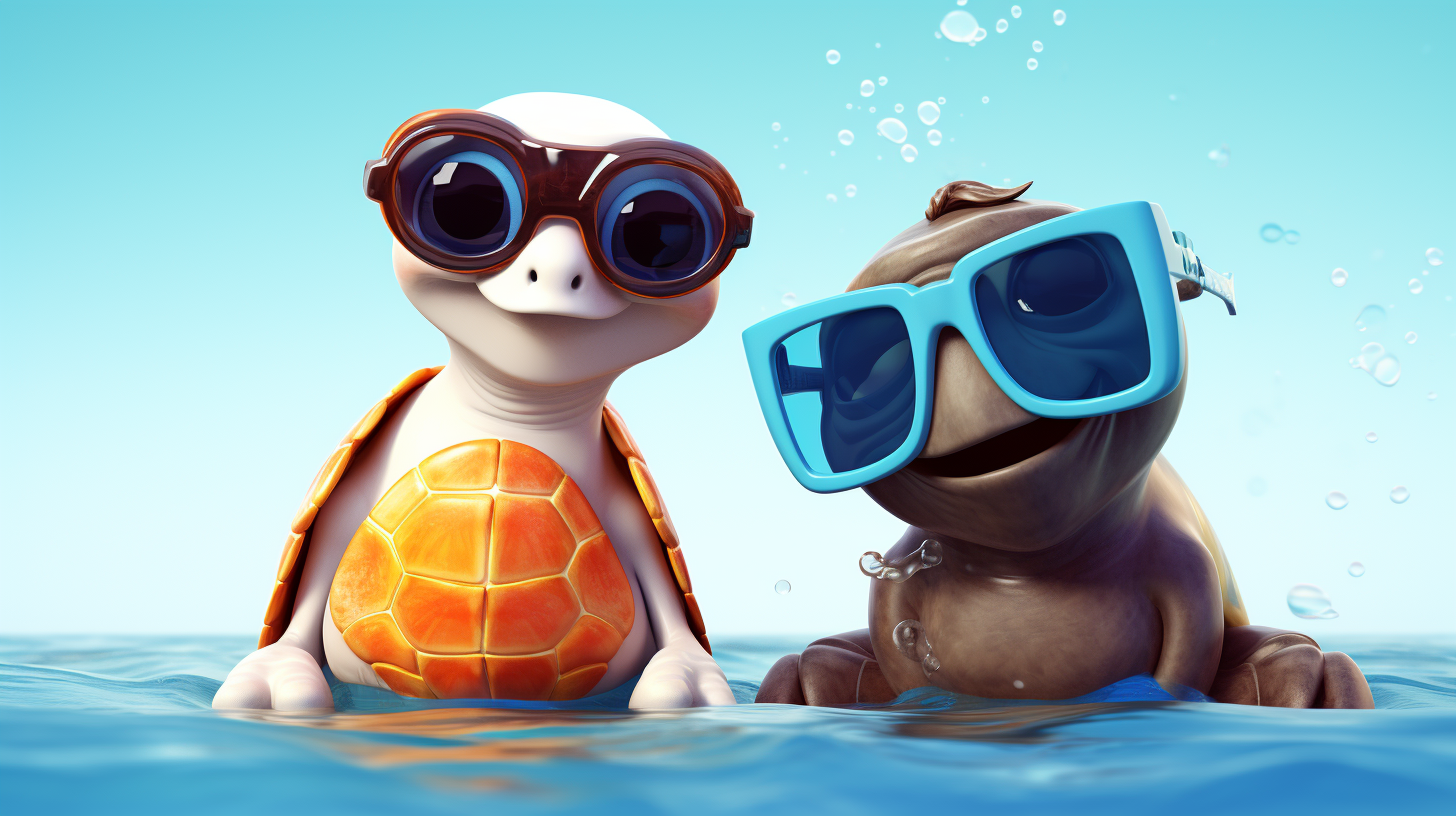 Cute dolphin and turtle wearing sunglasses