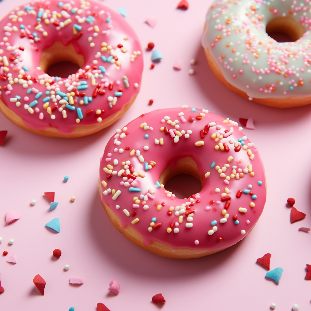 Cute donuts with Valentine sprinkles on a white background