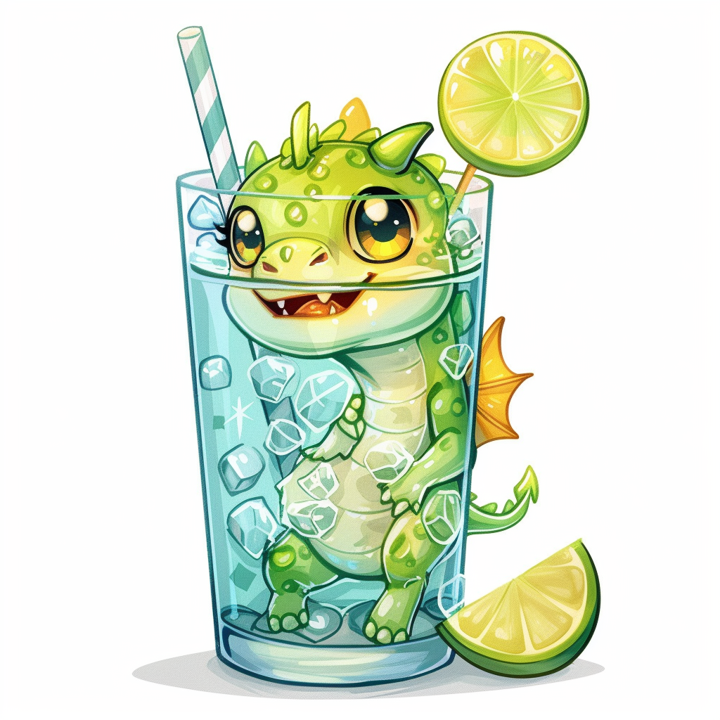 Cute dragon gimlet cocktail on white background