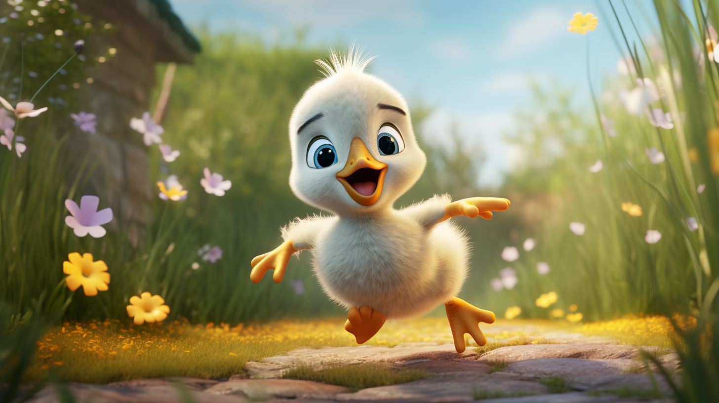 Cute duckling attempting to take flight