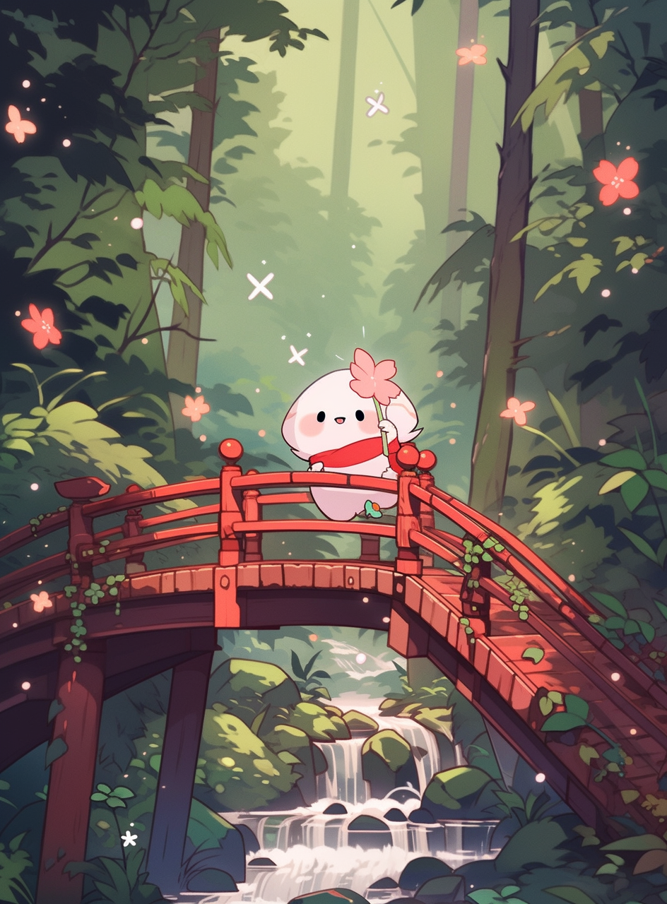 Cute elven creature on wooden bridge