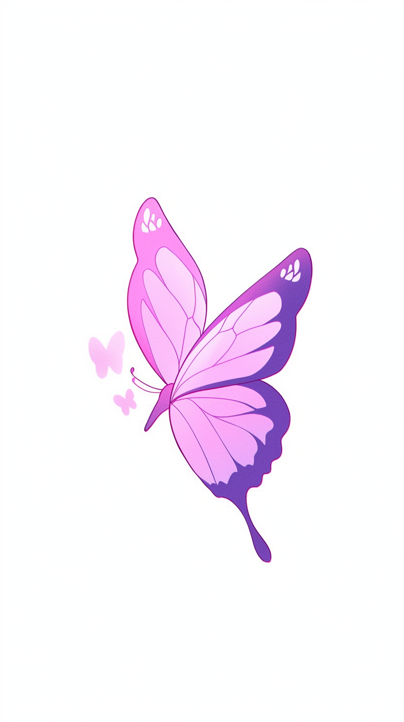 Cute embroidered butterfly on purple, pink, white background