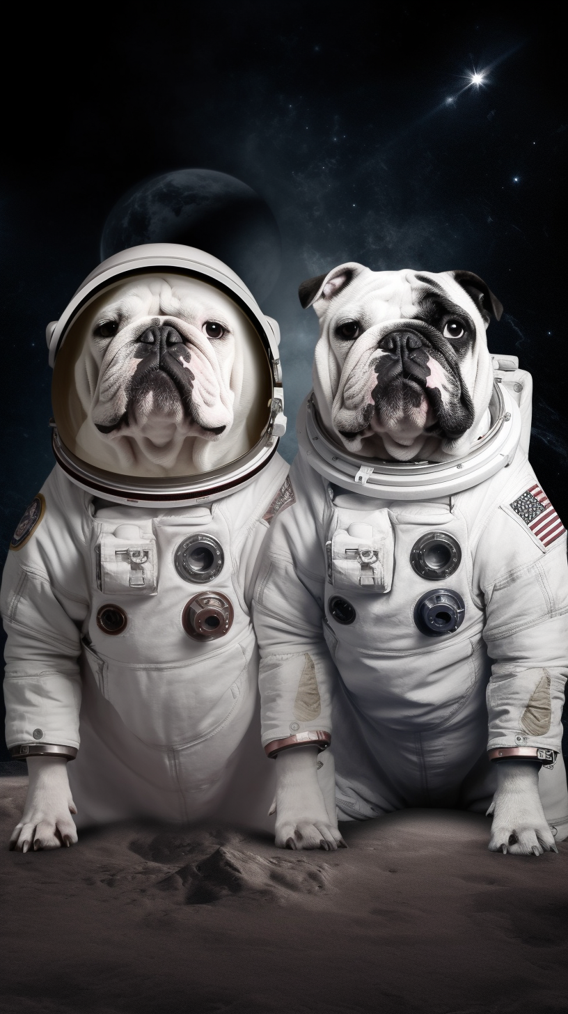 Adorable English Bulldog Astronaut on Moonscape