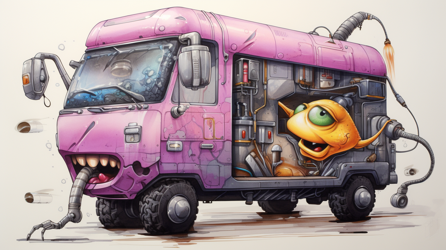 Hand-drawn cute exterminator van sketch