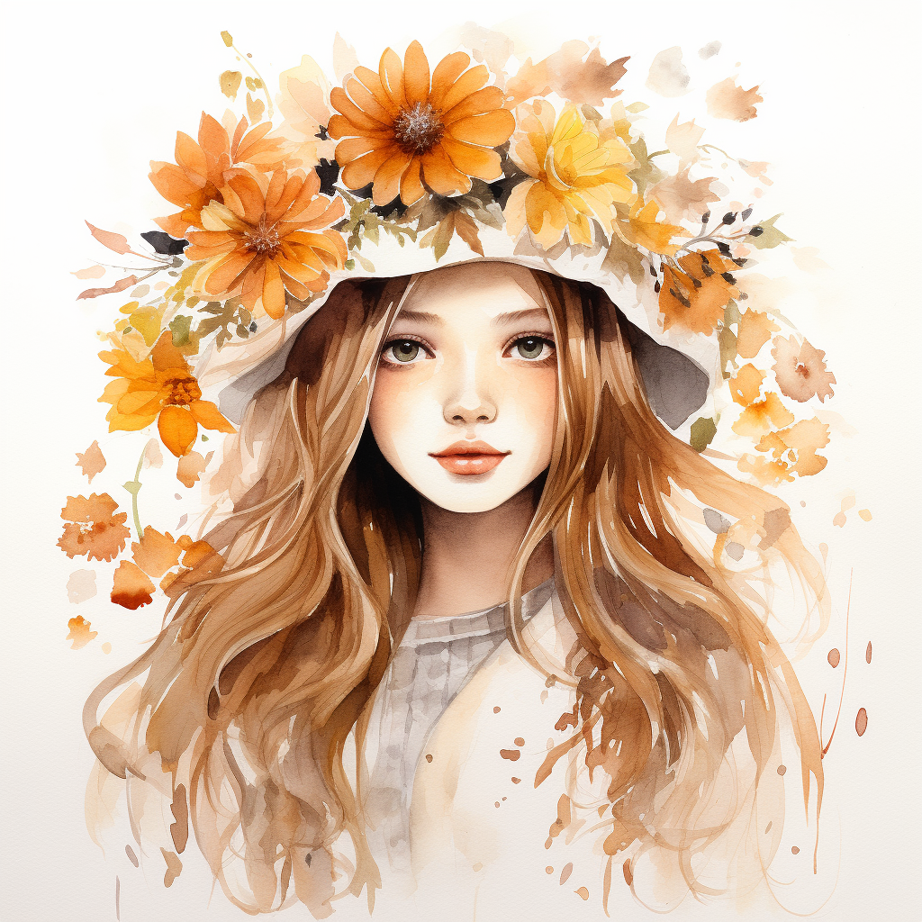 Fall boho watercolor painting on white background