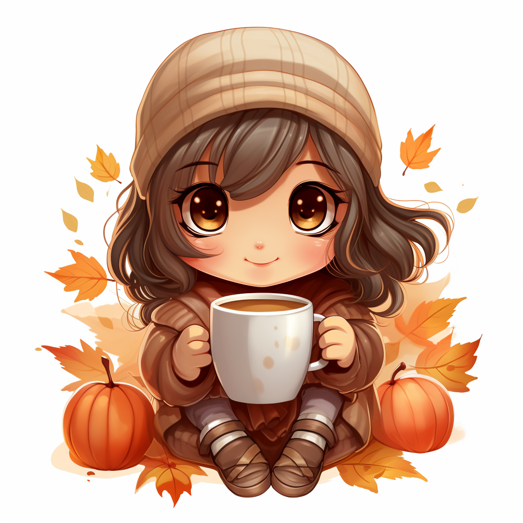 Charming fall chibi coffee cup