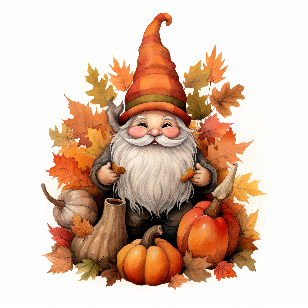 Cute fall gnome with pumpkins