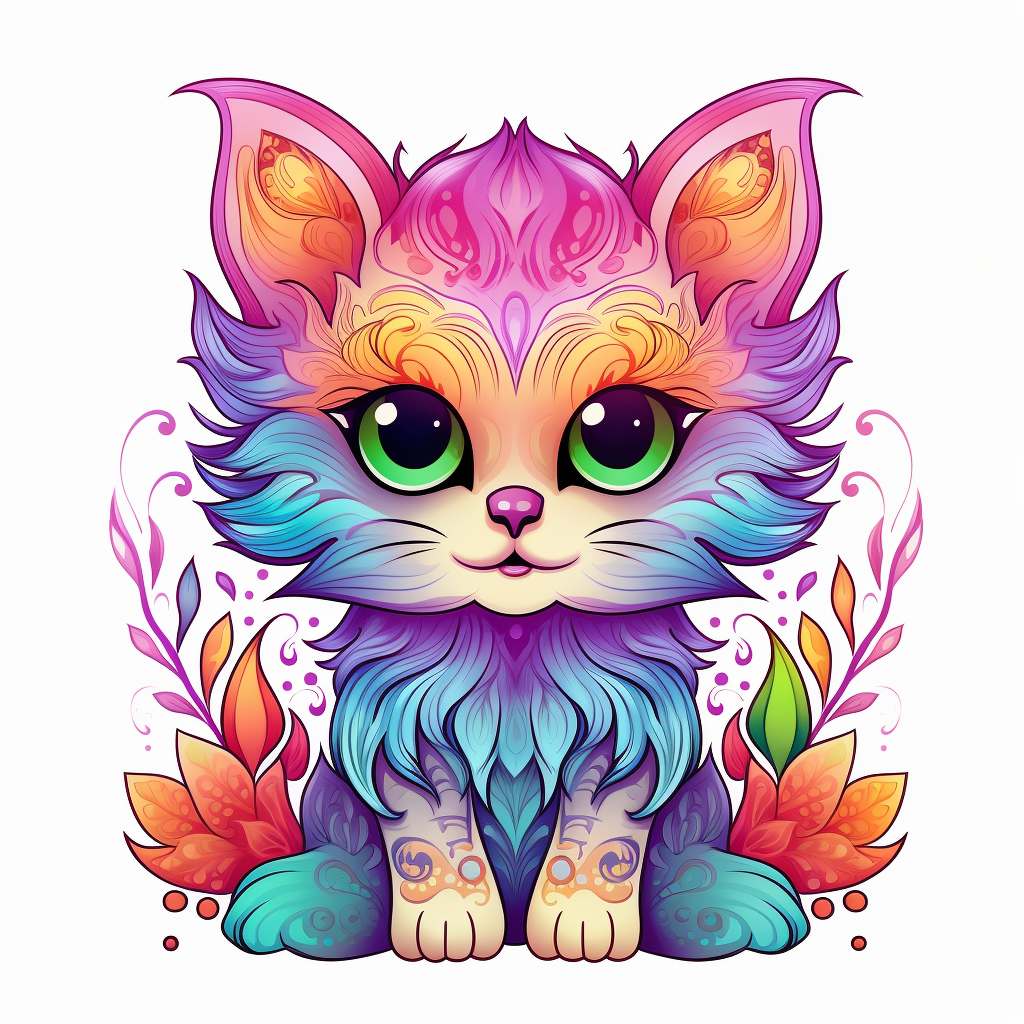 Happy kitten in colorful fantasy world