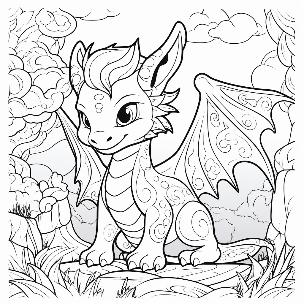 Cute fantasy animals dragon coloring page