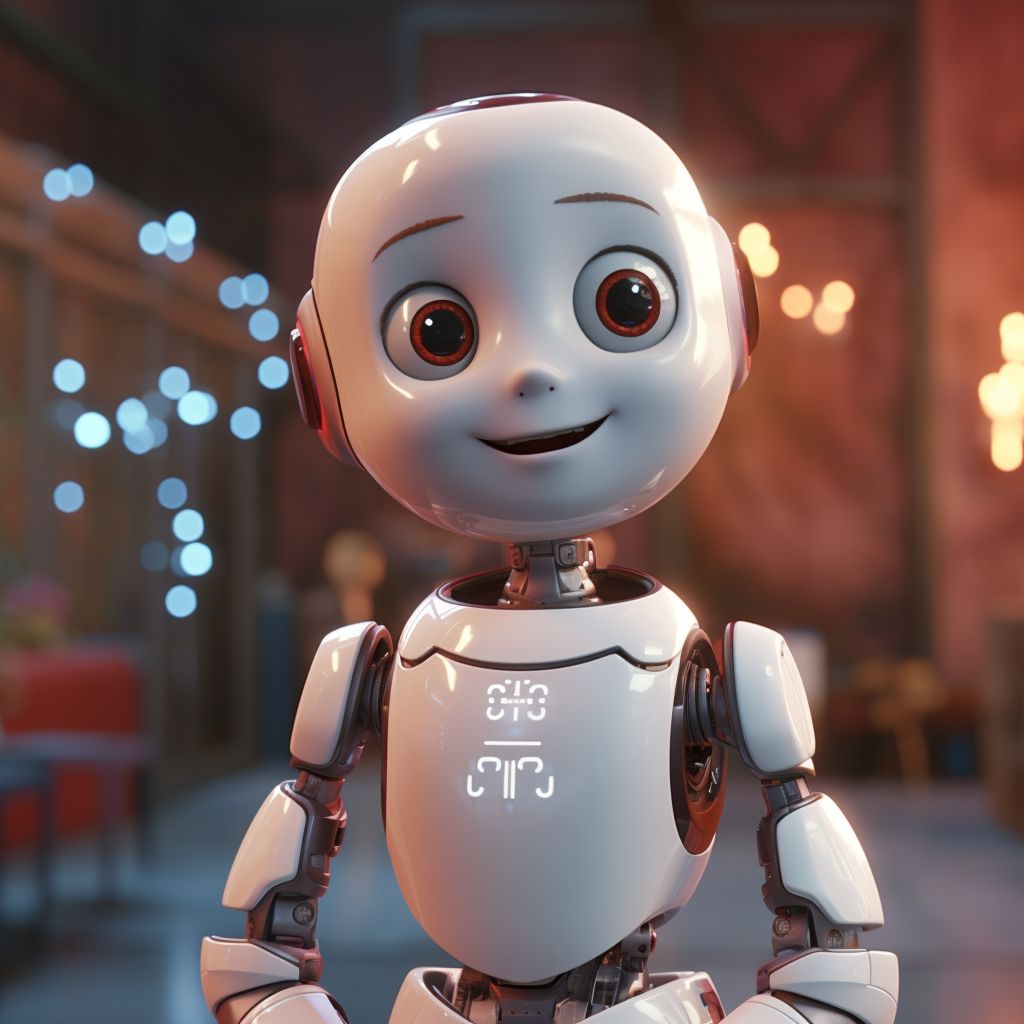 Cute Female Robot Smiling with Crossed Arms